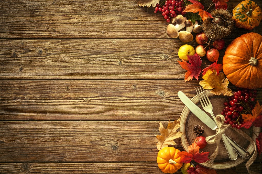 Fall decor on a wooden table.